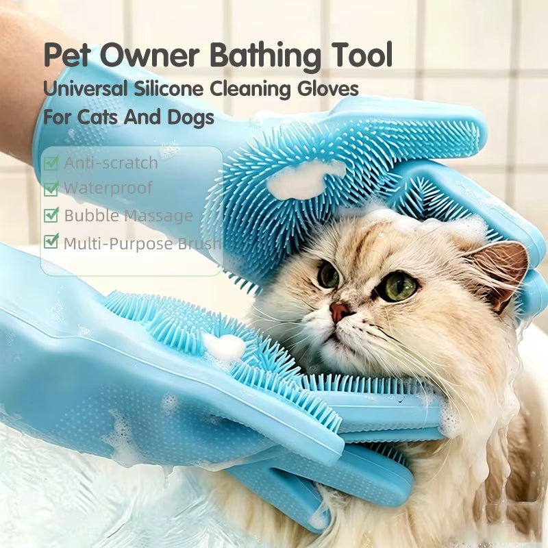 Eversoulpet Silicone Pet Grooming Gloves Double-Sided Dog Bathing Scrubber Cat Massage Brush for Deshedding and Deep Cleaning