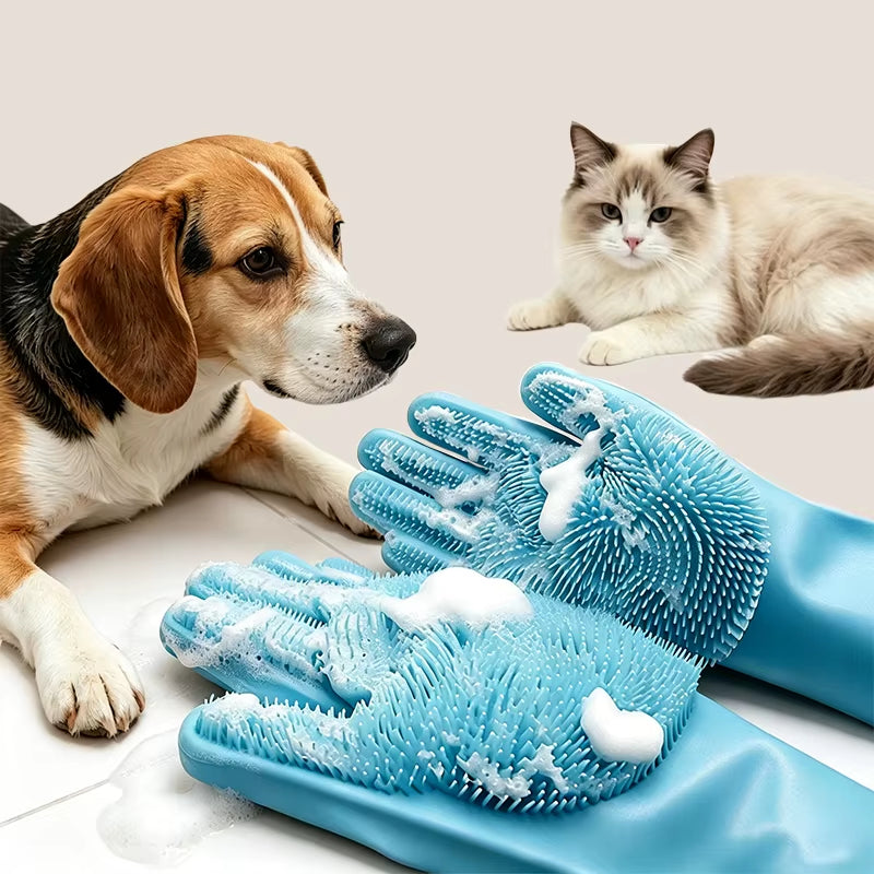 Eversoulpet Silicone Pet Grooming Gloves Double-Sided Dog Bathing Scrubber Cat Massage Brush for Deshedding and Deep Cleaning